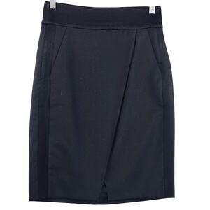 J.Crew Tuxedo Stripe Wool Wrap Pencil Skirt Women’s SZ 2 Black Fully Lined EUC